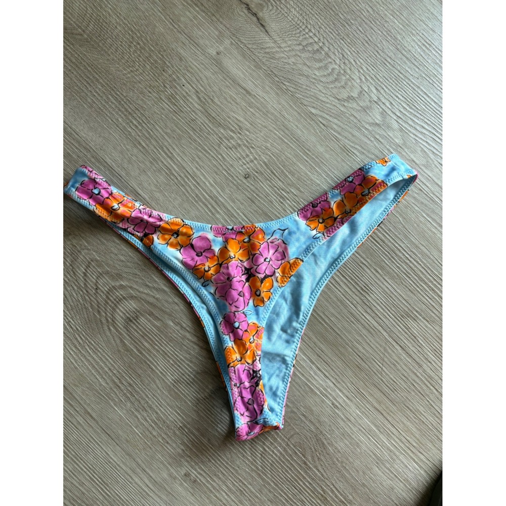 Frankies Bikinis Full Moon Floral Micro Bikini Bottom Color Me Blue Pink Medium - Picture 5 of 5